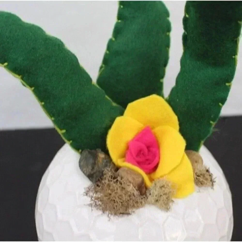 New Retro Contemporary Felt Fake Succulent Cactus Home Office Plant - Green